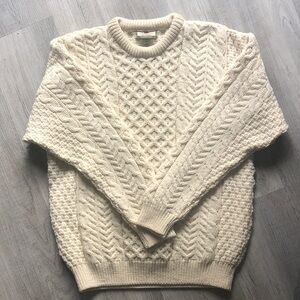 Carraig Donn 100% Merino Wool Cream knit Sweater made in Ireland Small 🍀